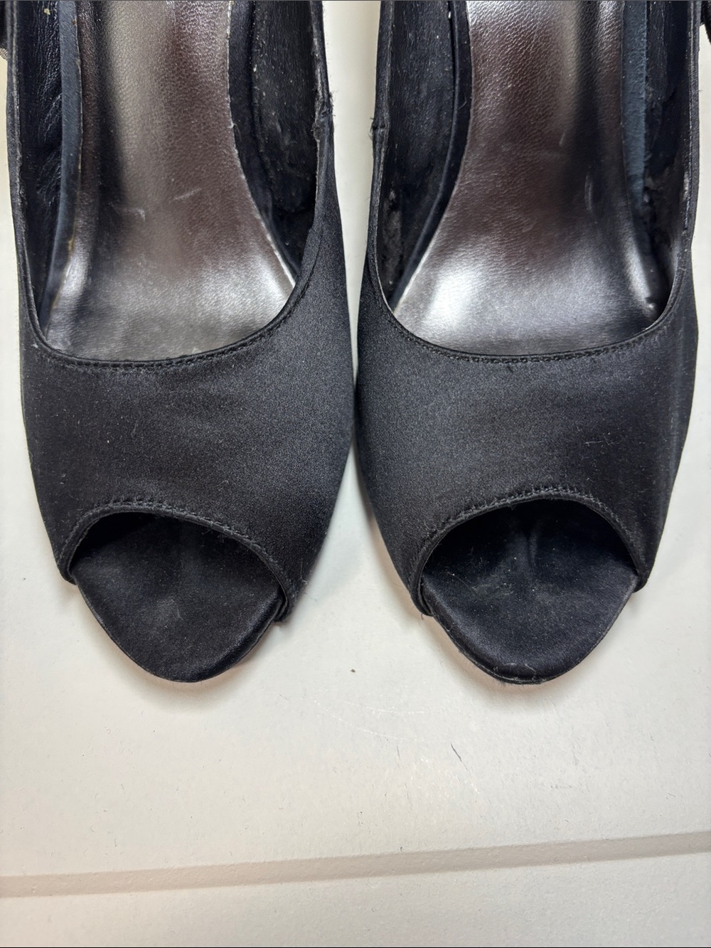 Nine West Black Floral Peep-Toe Pumps with Fabric Rosette - Picture 9 of 10